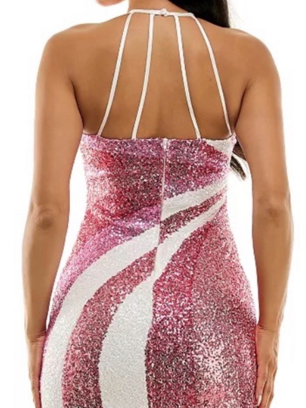 B DARLIN Sequin Halter Bodycon Dress in Pink White NWOT sz3/4
